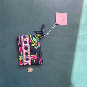 Vera Bradley Navy Quilted Coin Pouch with Pink & Green Floral